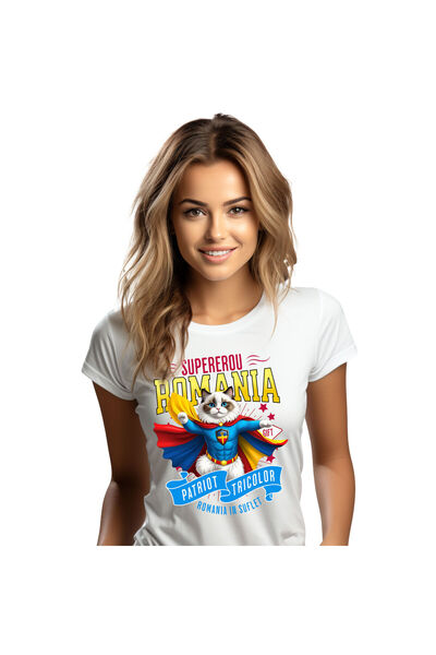 StoryGift Romania Tricou Femei cu Ragdoll Pisica In Costum de Capitan Romania...