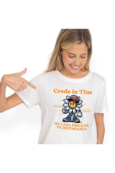 StoryGift Romania Tricou Femei cu Floare Vesela Margareta Cu Sapca Si adidasi...