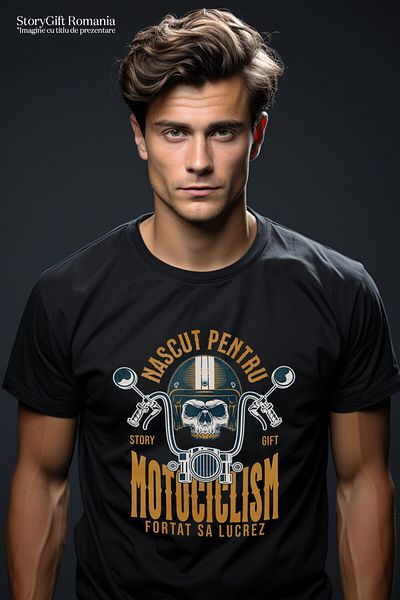 StoryGift Romania Tricou Barbati cu Iubitorii de Motocicleta Casca Protectie Craniu Dinti De Aur P,Black_S