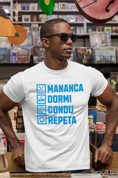 StoryGift Romania Tricou Barbati cu Rutina Zilnica Mesaj Haios Iubitorii De Masini Viteza cu impri,White_S