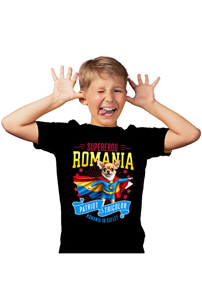 StoryGift Romania Tricou Copii cu Chihuahua Caine In Costum de Capitan Romani...
