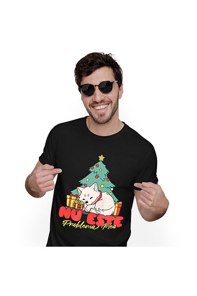 StoryGift Romania Men's T-Shirt with Dog Sleeping Next to Tree Colorful Gifts, Christmas, Family, I,Black_XS