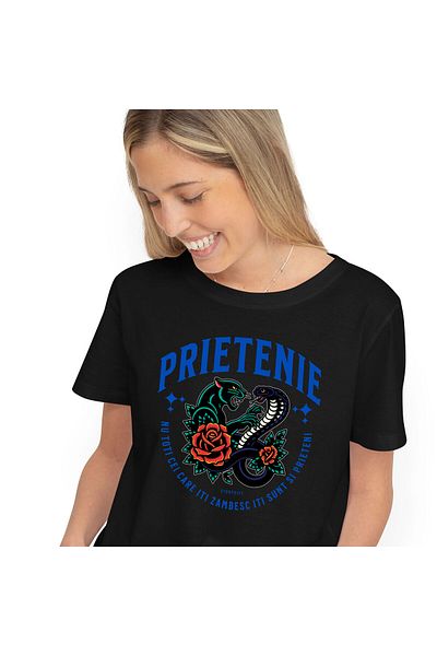 StoryGift Romania Women's T-Shirt with Fighting Dangerous Animals Snake and Angry Tiger Red Roses,Black_S