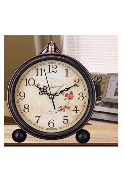 DRAMA HOME Antique Silent Desk Clock Bedside Alarm Clock Non Ticking Old Fashioned Battery Operated