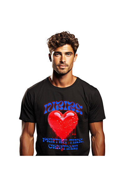 StoryGift Romania Tricou Barbati cu Inima Rosie Stralucitoare Curgatoare , Dr...
