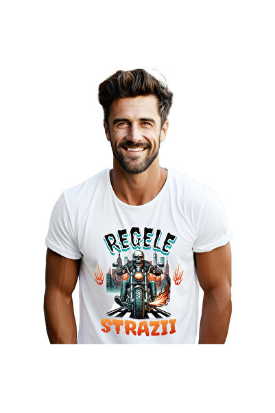 StoryGift Romania Tricou Barbati cu Schelete Uman Motociclist Cu Tinuta De Pi...
