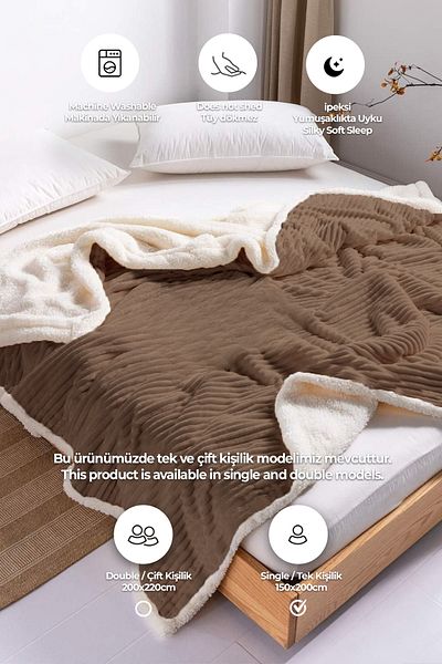 Evlen Home Collection Soft Plush Wellsoft Bedspread - Sherpa Tv Blanket Single