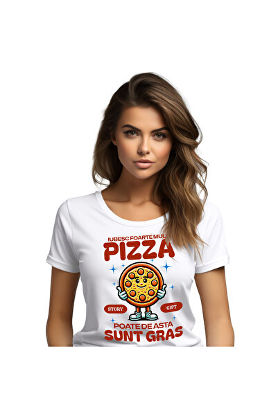 StoryGift Romania Tricou Femei cu Pizza Rotunda Vesela Semn Ok Iubesc Pizza G...