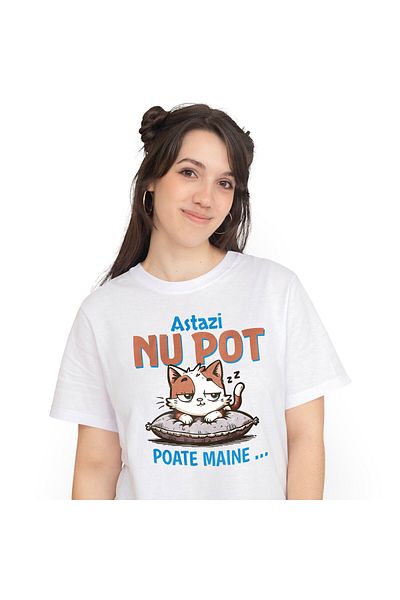 StoryGift Romania Tricou Femei cu Pisica haioasa Pe Perna Pufoasa, Iubitorii De Animale Motani, Co,White_M