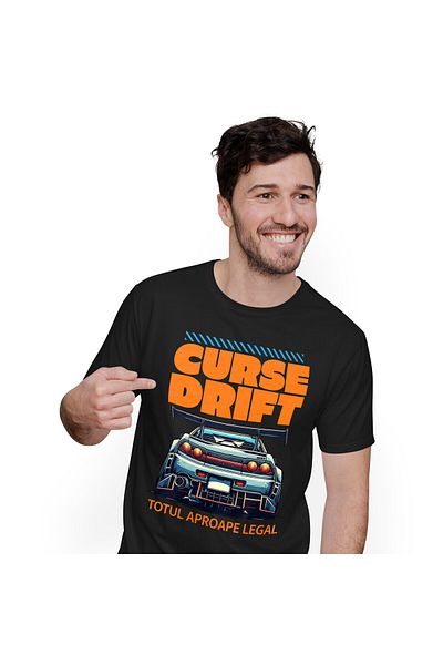 StoryGift Romania Tricou Barbati cu Spate Masina Drift Cu Tunning Curse Drift Legal Viteza cu impr,Black_XS