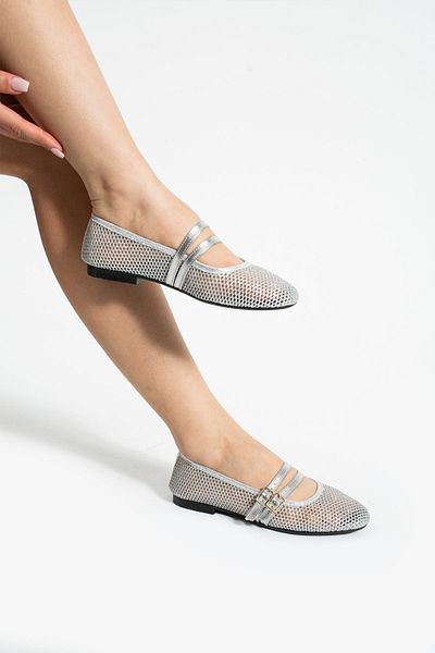Şan's Shoes Silver Color Mesh Ballerinas