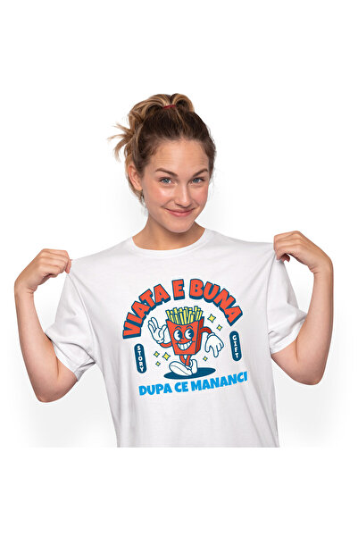 StoryGift Romania Tricou Femei cu Portie Cartofi Prajiti Vesela Manancare Fas...