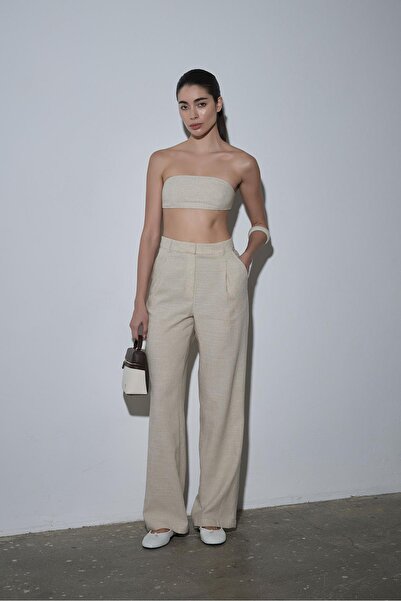 Suud Collection Gabriel Single Pleated Natural Linen Trousers