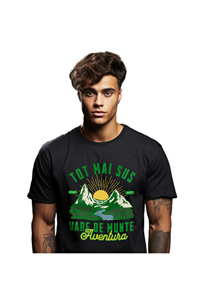 StoryGift Romania Tricou Barbati cu Stanca Inalta Muntoasa Apus De Soare Natura, Iubitorii De Aven,Black_XL