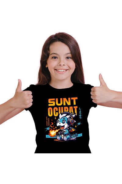 StoryGift Romania Tricou Copii cu Dragon Cu Flacari Casti Audio Copii, Lume digitala, Desene Anima,Black_10ANI