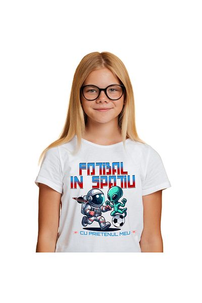 StoryGift Romania Tricou Copii cu Om Spatial Extraterestru Si Astronaut Meci Fotbal In Spatiu Supe,White_10ANI