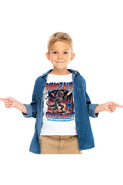 StoryGift Romania Tricou Copii cu Dragon In Costum De Astronaut Spatial Razbo...