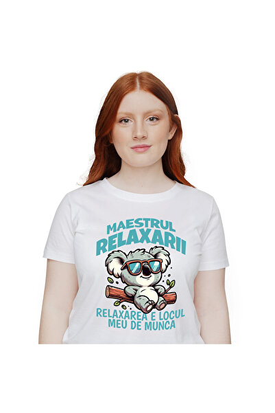 StoryGift Romania Tricou Femei cu Urs Koala Haios Cu Ochelariii De Soare Pe Trunchi, Relaxare, Vac,White_M