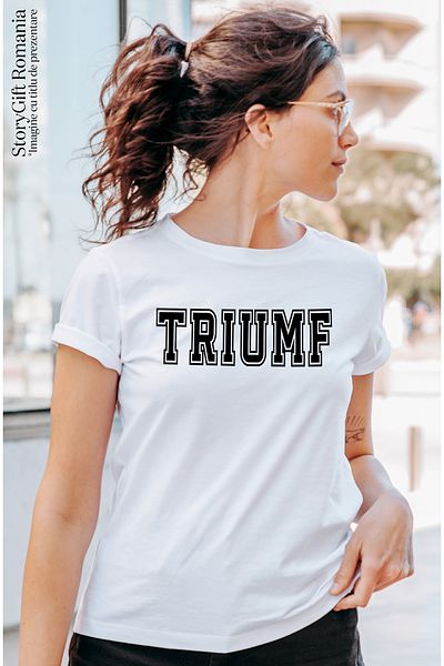 StoryGift Romania Tricou Femei Triumf, Mesaj Motivational, Text Inspirational, Self Care, Cu Impr Wht_l
