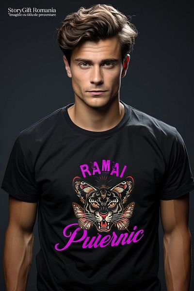 StoryGift Romania Men's T-Shirt Angry Tiger With Butterfly Wings Motivational, Power, Animal, Black_XL