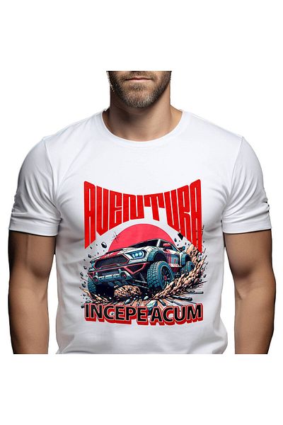 StoryGift Romania Tricou Barbati cu Masina De Teren Curse Colorata Mergand CU Viteza cu imprimeu p,White_L