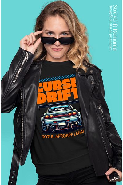 StoryGift Romania Tricou Femei cu Spate Masina Drift Cu Tunning Curse Drift Legal Viteza cu imprim,Black_XS