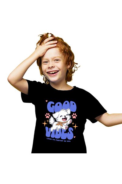 StoryGift Romania Children's T-shirt with White Dog with Orange Bow Cheerful Running, Furry Animal with i,Black_12ANI