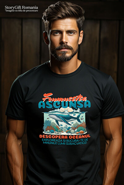 StoryGift Romania Men's T-Shirt with Animal Whale Underwater Sea Aquatic, Hobby, Ocean with Imp,Black_XL