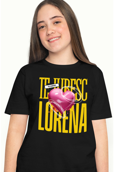 StoryGift Romania Tricou Femei Te Iubesc Lorena, Dragoste, Inima, Iubire, Sfantul Valentin, Dragob BLK_L