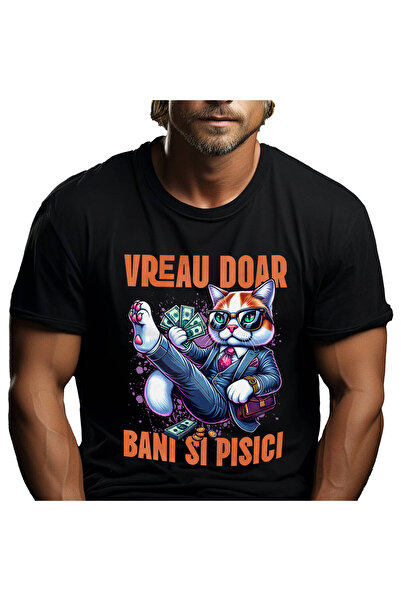 StoryGift Romania Tricou Barbati cu Pisica In Costum Office Cu Bancnote Bani ...