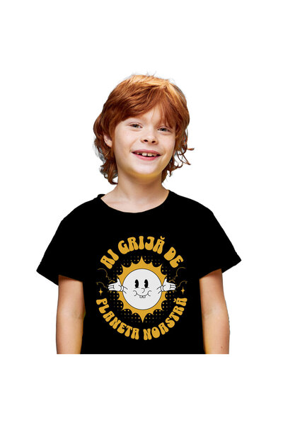 StoryGift Romania Tricou Copii cu Soare Fericit Brate Deschise, poluare, Reci...