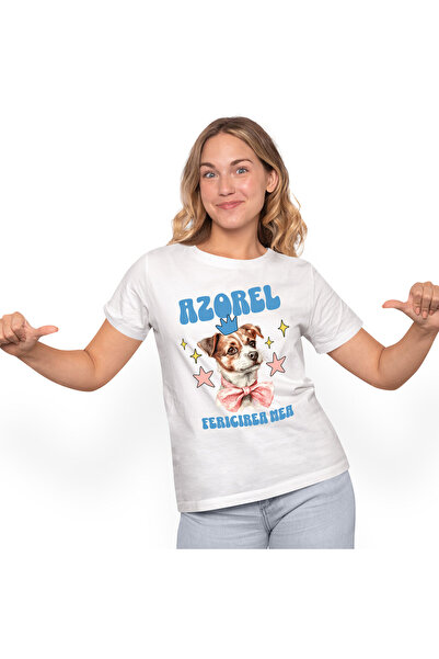 StoryGift Romania Tricou Femei cu Portret animat Caine Cu Funda Roz Si Coroan...