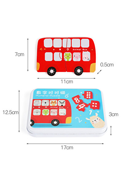 zola Σετ 10 ξύλινων παζλ, εκμάθηση αριθμών, μοντέλο λεωφορείου, μεταλλικό κουτί αποθήκευσης
