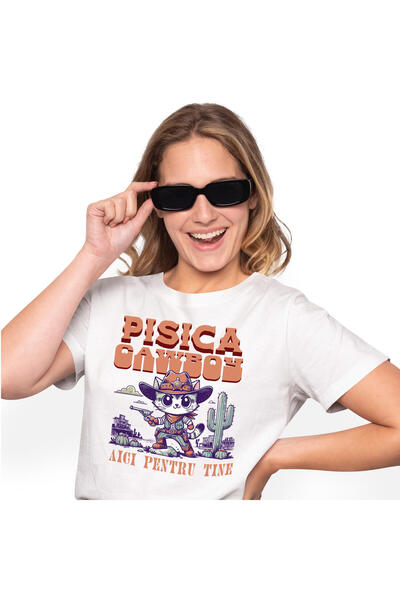 StoryGift Romania Tricou Femei cu Pisica Stil Cowboy Vestul Salbatic, Iubitor...
