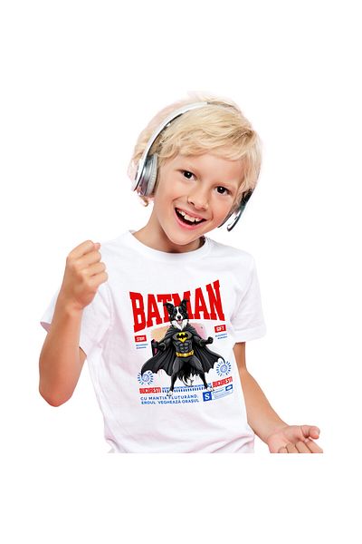 StoryGift Romania Children's T-shirt with Red Boxing Gloves Superhero Characters Dangerous Contact Children, White_8ANI