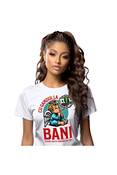 StoryGift Romania Tricou Femei cu Inger Bebelus cu Coroana Gandidu-se la banc...