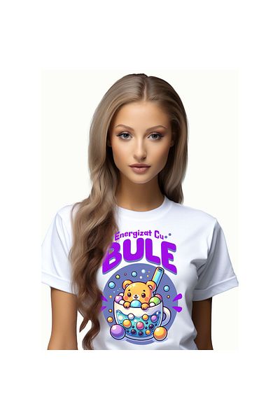 StoryGift Romania Tricou Femei cu Ursulet Maro De plus In Pahar Cu Ceai Cu bule Colorate, Bautura ,White_XL