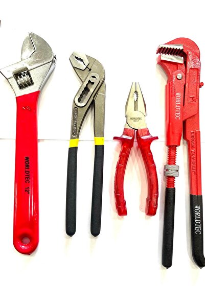 Worldtec 1'' Maşalı Boru Anahtarı + Fort Pense + 180 mm İzole Saplı Pense + 12 No Kurbağacık