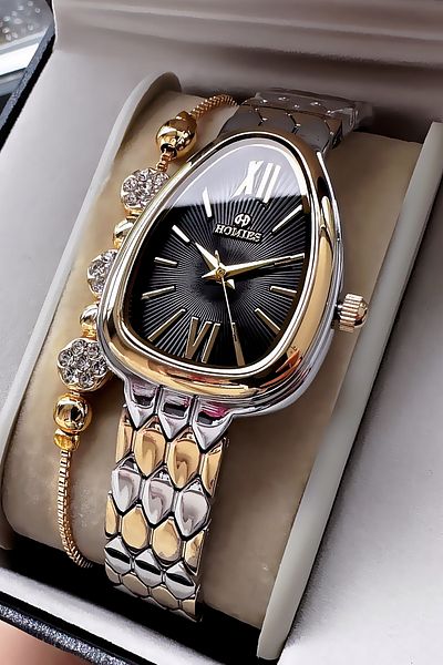 Homies Special Boxed Snake Model Women Wristwatch Waterproof Two Colors Steel Band + Bracelet Hmby2059C3