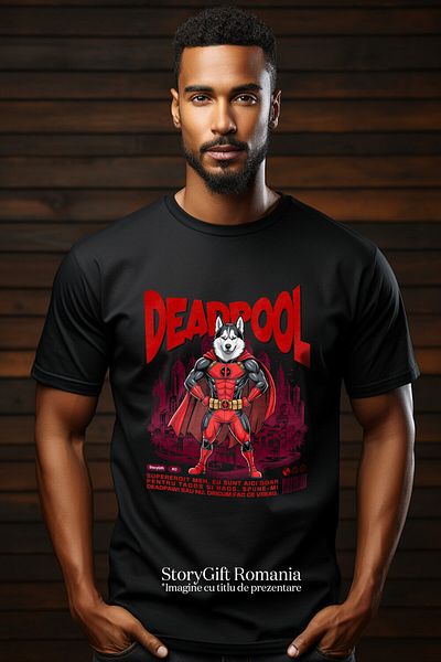 StoryGift Romania Tricou Barbati cu Pisica Motan Gri Cu Manusi Si Echipament Rosu Box Supereroi Pe,Black_XS