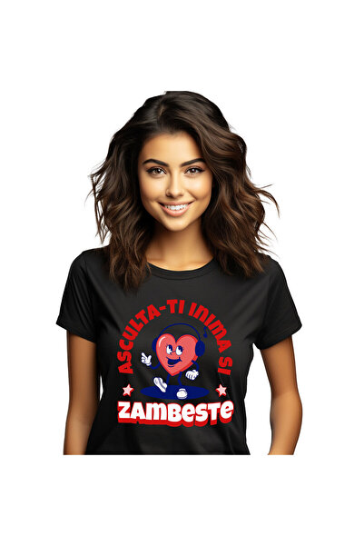 StoryGift Romania Tricou Femei cu Inima vesela cu Casti Audio, Asculta-ti Ini...