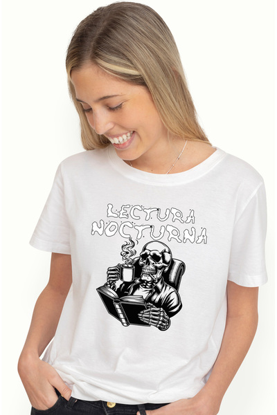 StoryGift Romania Tricou Femei SCHELETE CITIND RELAXARE LECTURA NOCTURNA, iubitorii de citit cu im WHT_XL