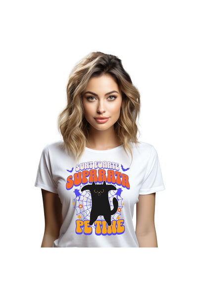 StoryGift Romania Tricou Femei cu Pisica Horror, Monstru Masiv, Animal Blanos...