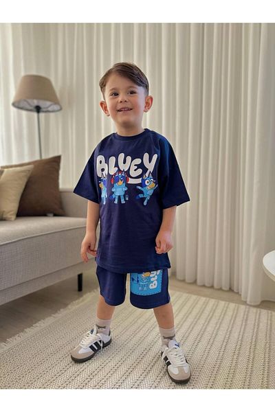 MİNİKO KİDS Boy's Bluey Model Cotton Shorts Suit