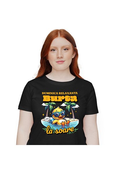 StoryGift Romania Tricou Femei cu Ratusca Galbena cu Ochelarii De Soare La Plaja In apa, Vacanta c,Black_M