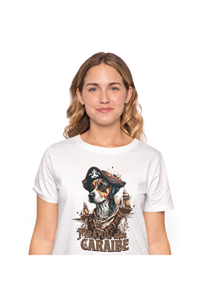 StoryGift Romania Tricou Femei cu Portret Caine Cu Palarie De Pirat Corabie D...