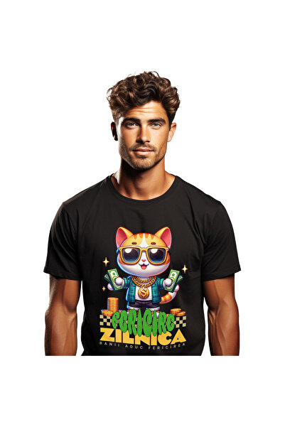 StoryGift Romania Tricou Barbati cu Pisica Stil Gangster Cu Bancnote Bani si ...