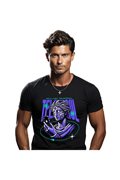 StoryGift Romania Tricou Barbati cu Chip Uman Statuie Greceasca Telefon Robot Copii Digitalizare c,Black_XS