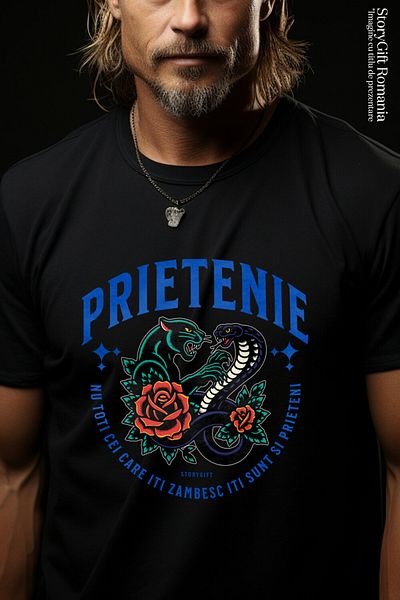 StoryGift Romania Men's T-Shirt with Fighting Dangerous Animals Snake and Angry Tiger Red Roses,Black_XS