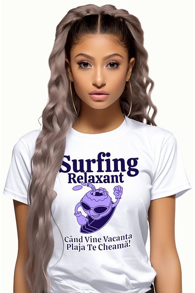 StoryGift Romania Tricou Femei Surfing relaxant cu bauturi proaspete surff cu imprimeu pe Fata, 10 WHT_S